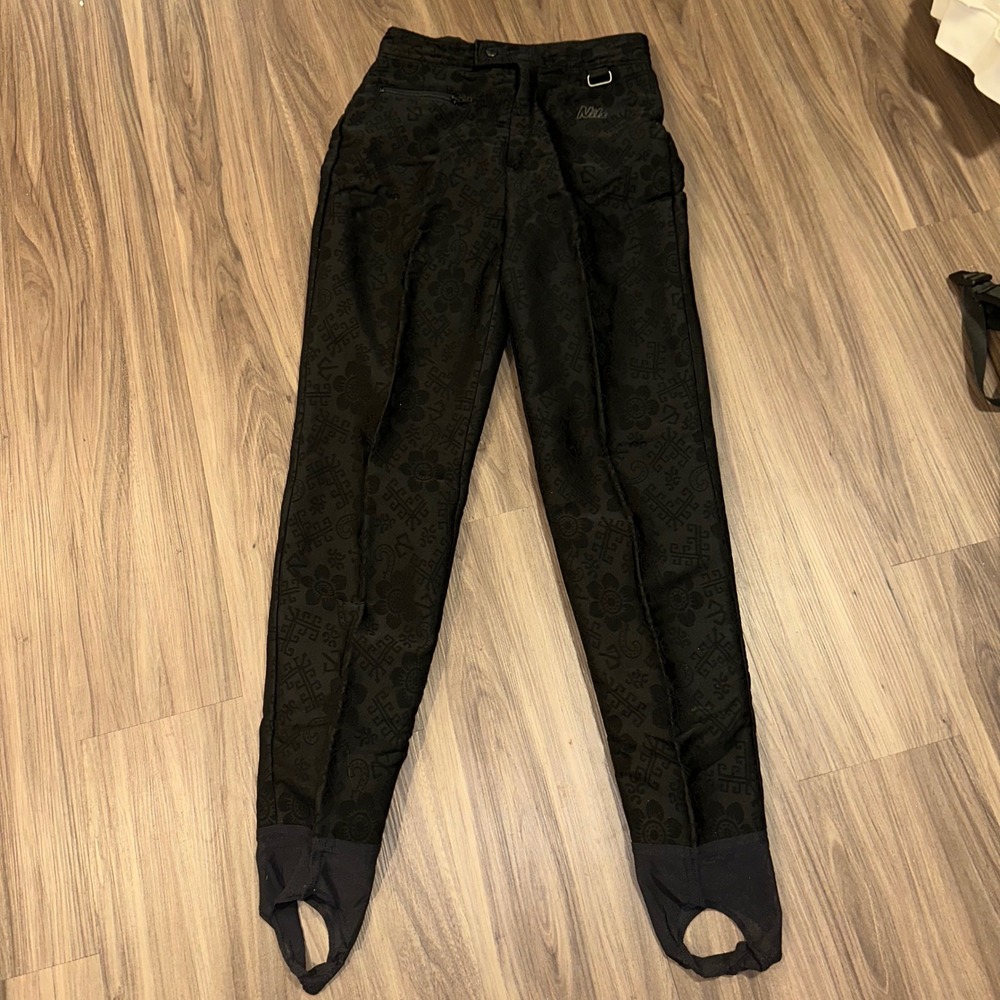Nils Womens Black Patterned Stirrup Ski Pants Size 12 Made in USA